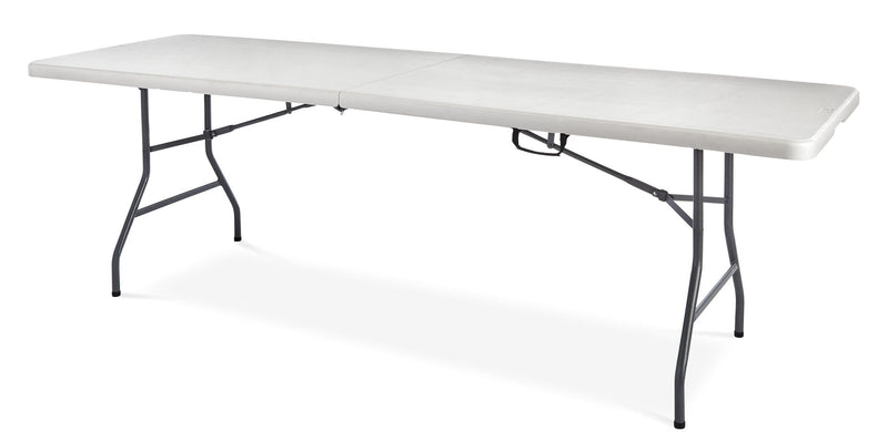 For Living 8-ft Portable Plastic & Metal Folding Table with Handle, White O9