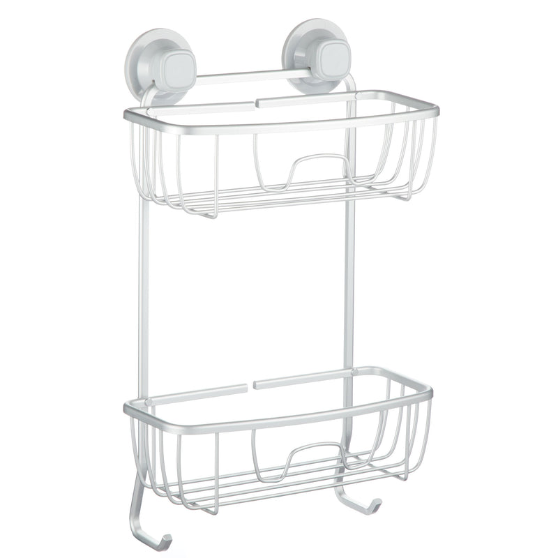 For Living Aluminum Rust-Resistant Suction 2-Shelf Shower Caddy with Hook, 17.5-in x 10.3-in x 5.4-in Y0