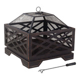 For Living Lawrence Steel Outdoor Wood Burning Fire Pit with Fireplace Poker, 25 x 25 x 26-in