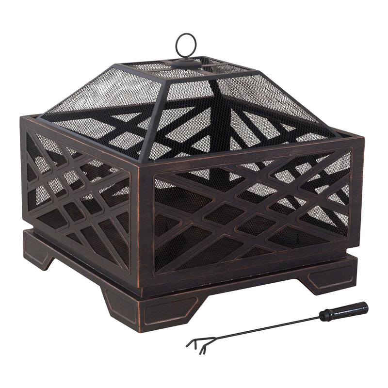 For Living Lawrence Steel Outdoor Wood Burning Fire Pit with Fireplace Poker, 25 x 25 x 26-in L9
