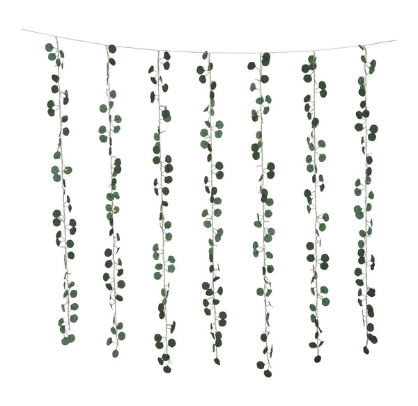 For Living Outdoor 12-Strand Warm White LED Curtain String Lights with Eucalyptus Leaves, 11.48-ft K8