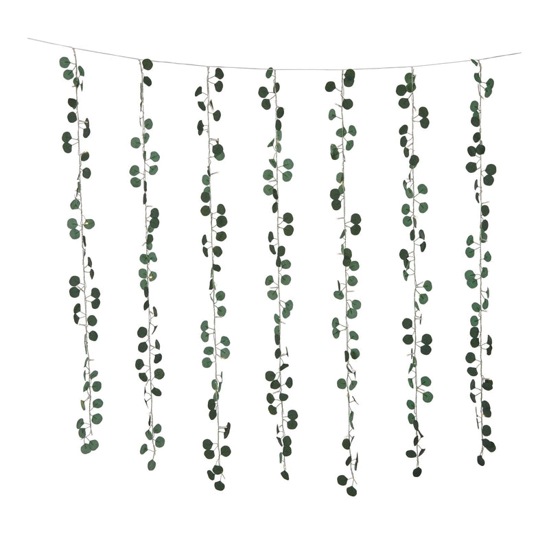 For Living Outdoor 12-Strand Warm White LED Curtain String Lights with Eucalyptus Leaves, 11.48-ft K8