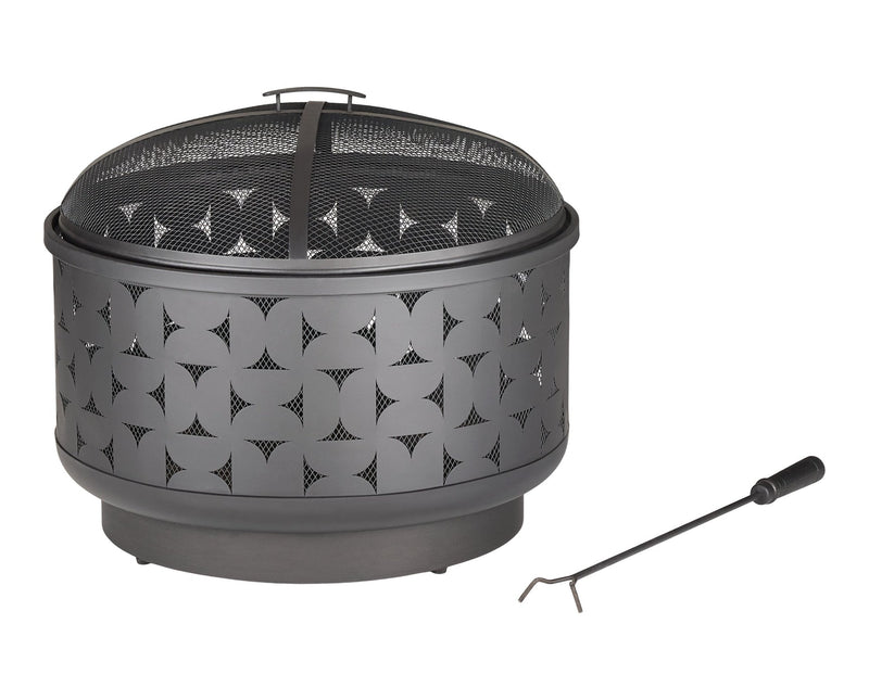 For Living Round Outdoor Wood Burning Fire Pit, Steel, Black, 24-in Q4