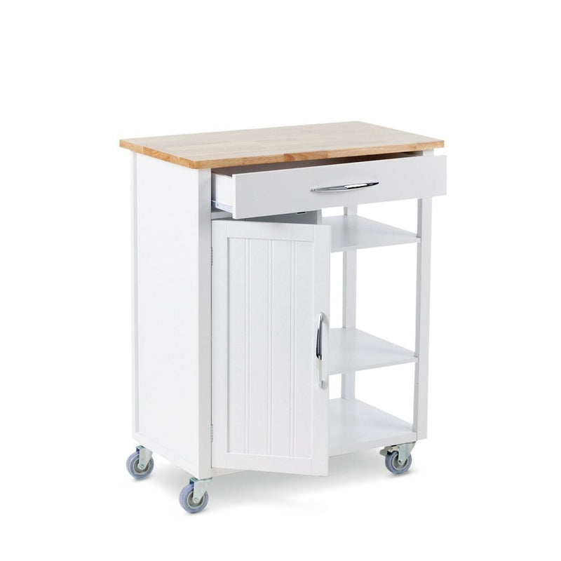 For Living Wood Top Kitchen Utility Storage Cart/Island With Locking Wheels, White A7