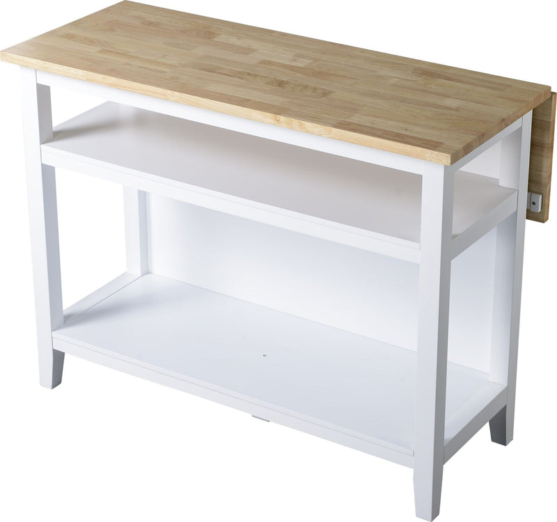 For Living Wood Top Open Shelf Kitchen Storage Island With Folding Leaf, White G6