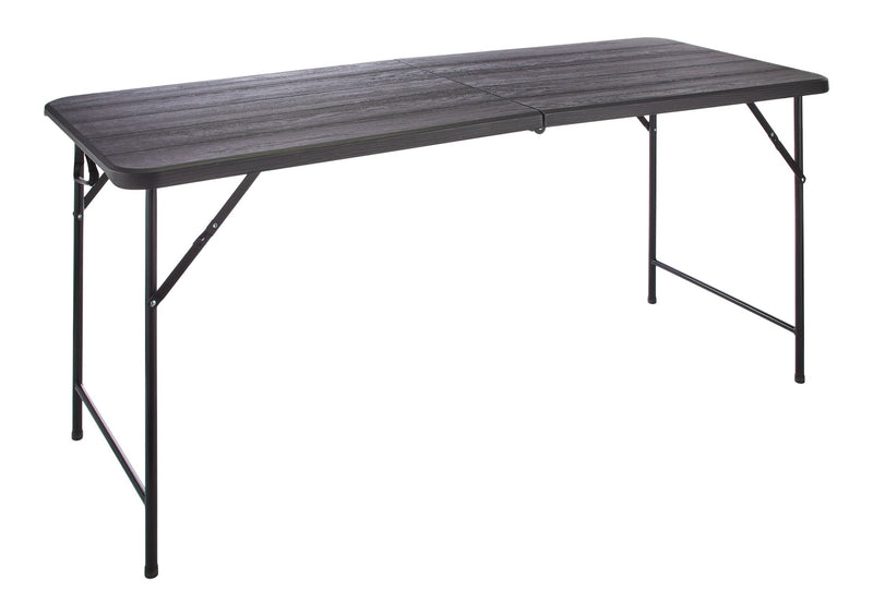 For Living Woodgrain Folding Table, Plastic/Steel, Black, 6-ft J4