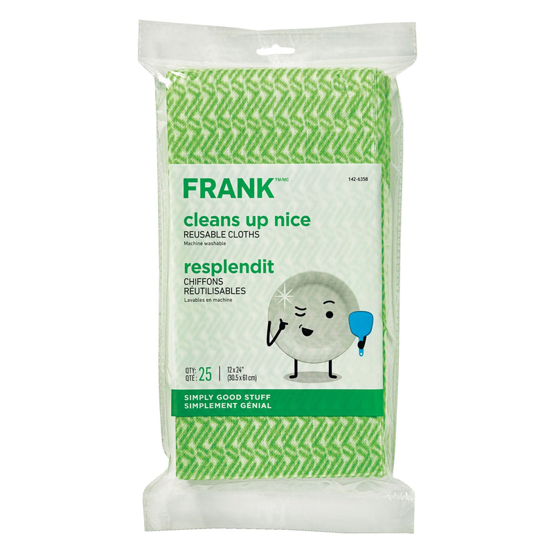 FRANK All-Purpose Machine Washable Cleaning Cloths, Green, 25-pk R1