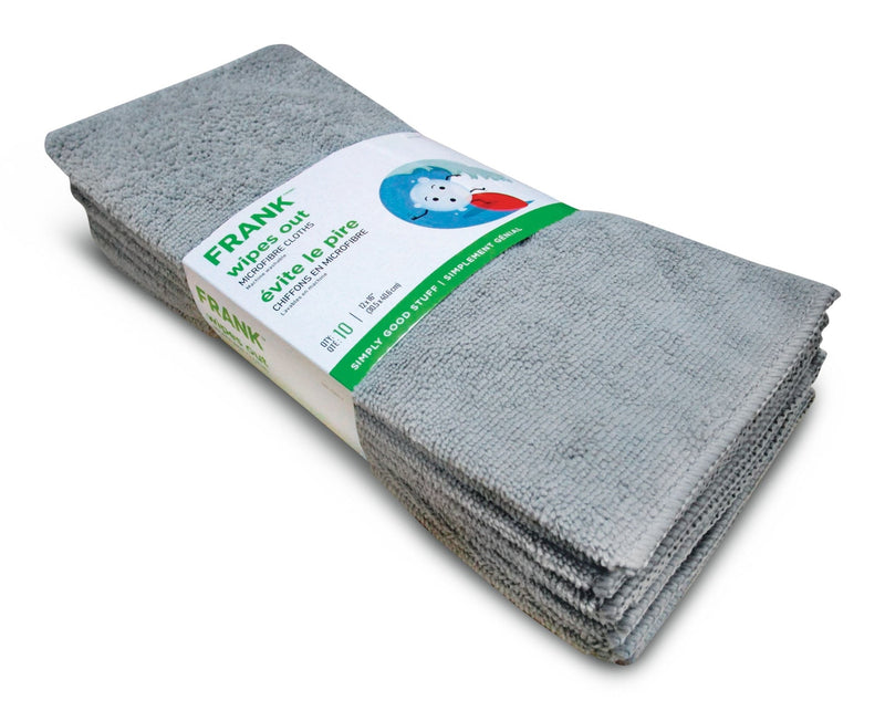 FRANK All-Purpose Machine Washable Microfibre Cloths, Grey, 10-pk S7