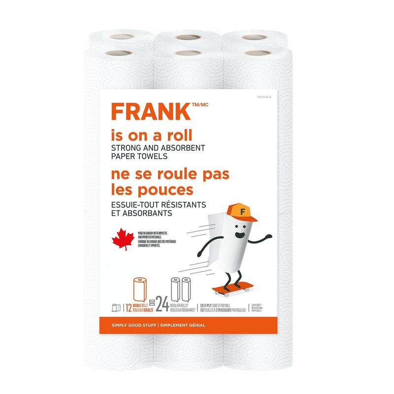 FRANK Double Roll Paper Towel, 2-ply, 12-pk, Ultra Absorbent U3