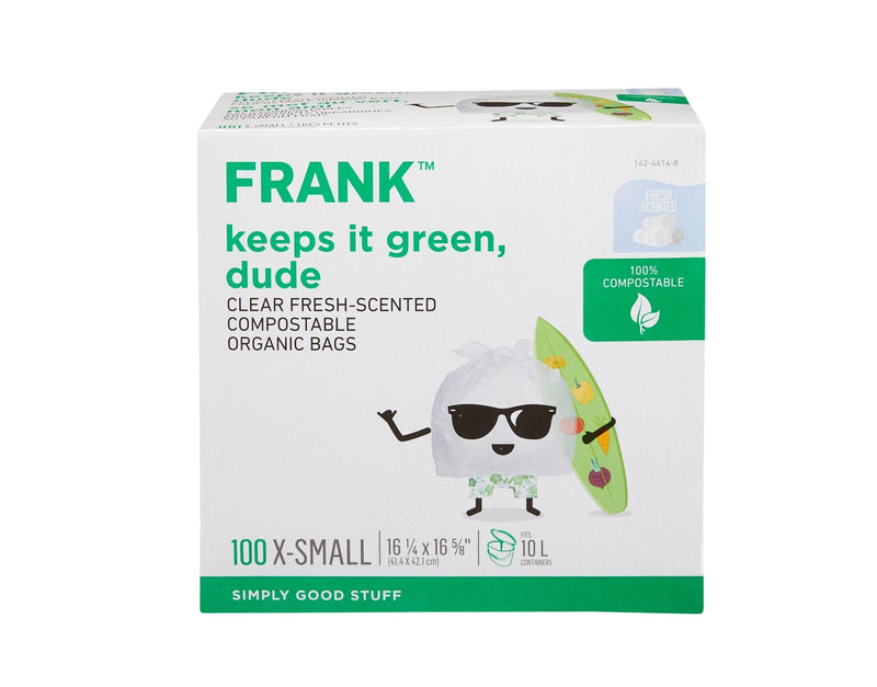 FRANK Extra-Small Organic Fresh-Scented Compostable Food Waste Bags, 100-pk, Clear, 10-L F6
