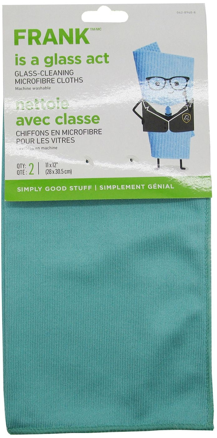 FRANK Glass Cleaning Machine Washable Microfibre Cloths, Blue, 2-pk B5