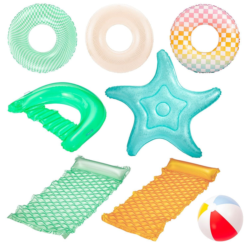 Funsicle Party Pack Pool Loungers with Inflation Tool, 9-pc Y0