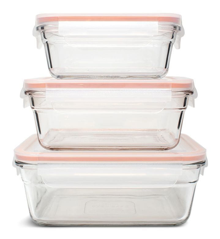 Glasslock Food Storage Container and Lid Set with Airtight Seal, Rectangular, 3 Count C9