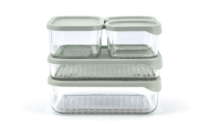 Glasslock Modular Reusable Glass Fridge Food Storage Container Set with Peel-Off Lid, 5 Count F4
