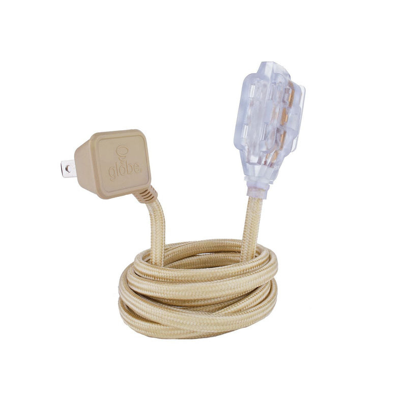 Globe 9-ft 16/2 Fabric Extension Cord, Right Angle Plug, 3 Outlets, Gold Z4