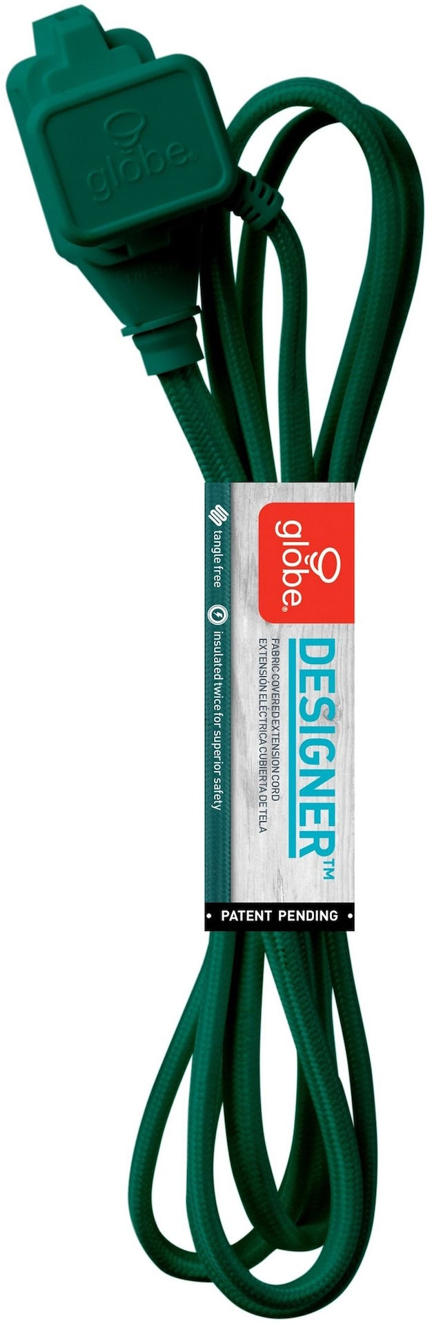 Globe 9-ft 16/2 Fabric Extension Cord, Right Angle Plug, 3 Outlets, Green T2