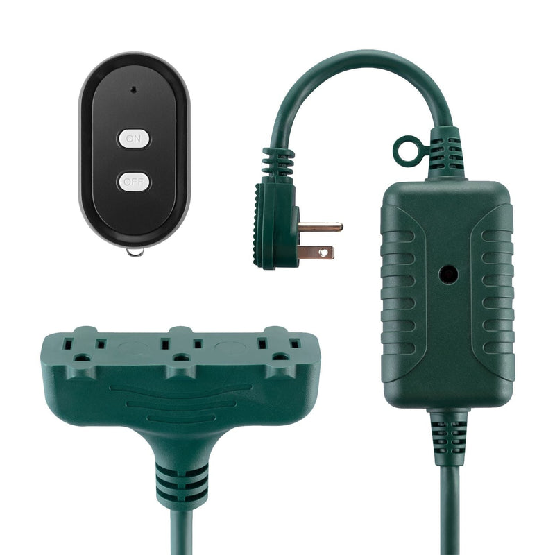 Globe Electric 50-ft 14/3 Outdoor Power Cord with Wireless Remote & 3 Grounded Outlets, Green C0