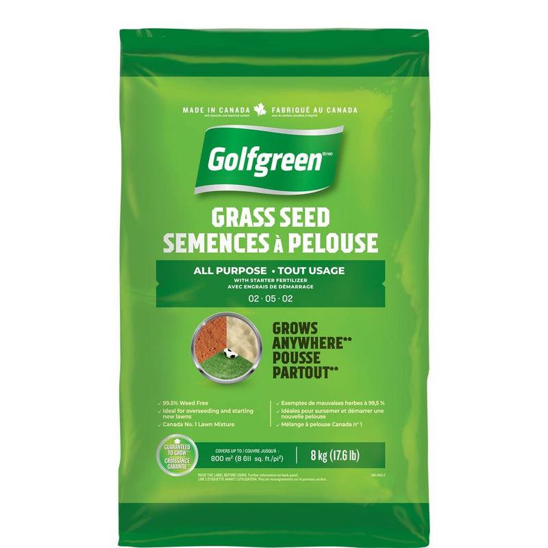 Golfgreen All Purpose Grass Seed with Starter Fertilizer, Weed-Free, 2-5-2, 8kg L1