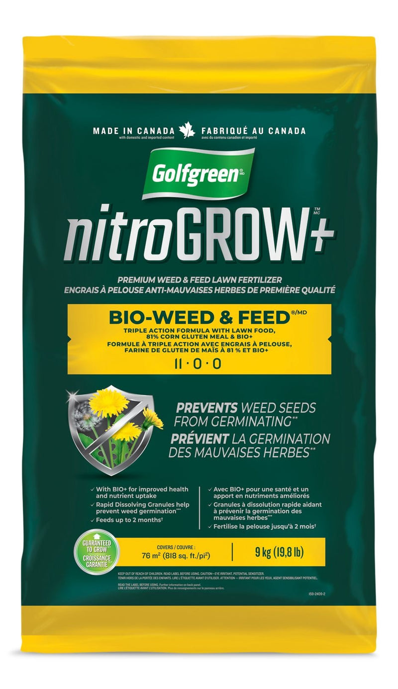Golfgreen Nitrogrow+ Bio-Weed & Feed Lawn Fertilizer, 11-00-00, 9-kg R3