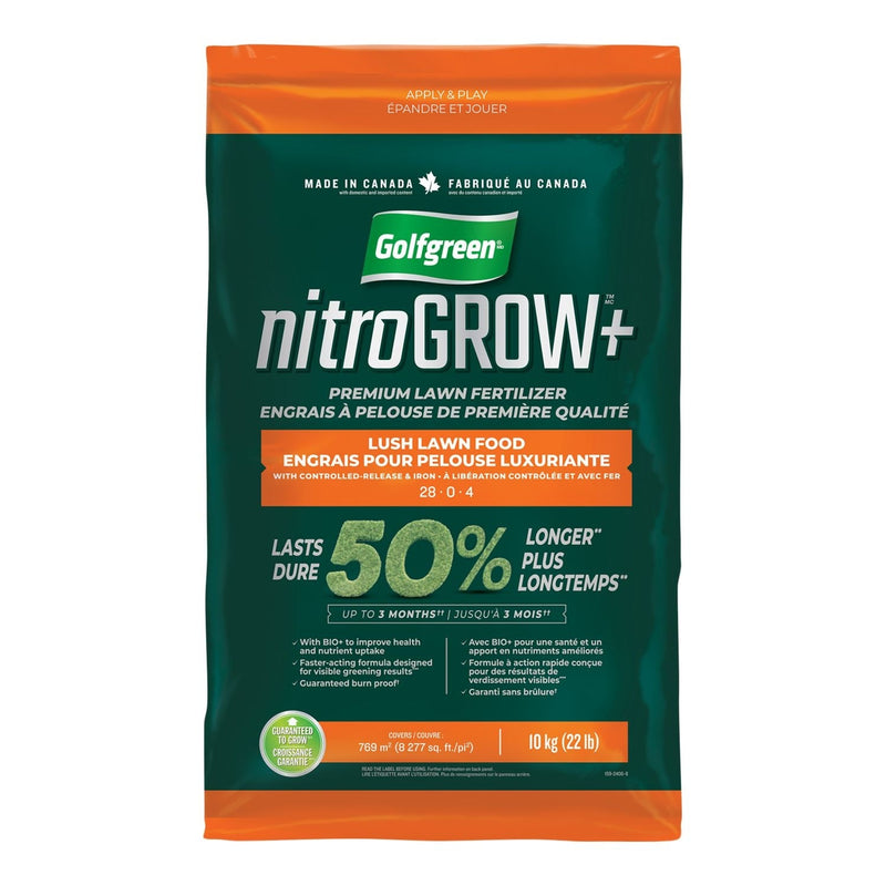 Golfgreen Nitrogrow+ Premium Nitrogen Enriched Lush Lawn Fertilizer, 28-0-4, 10kg K2