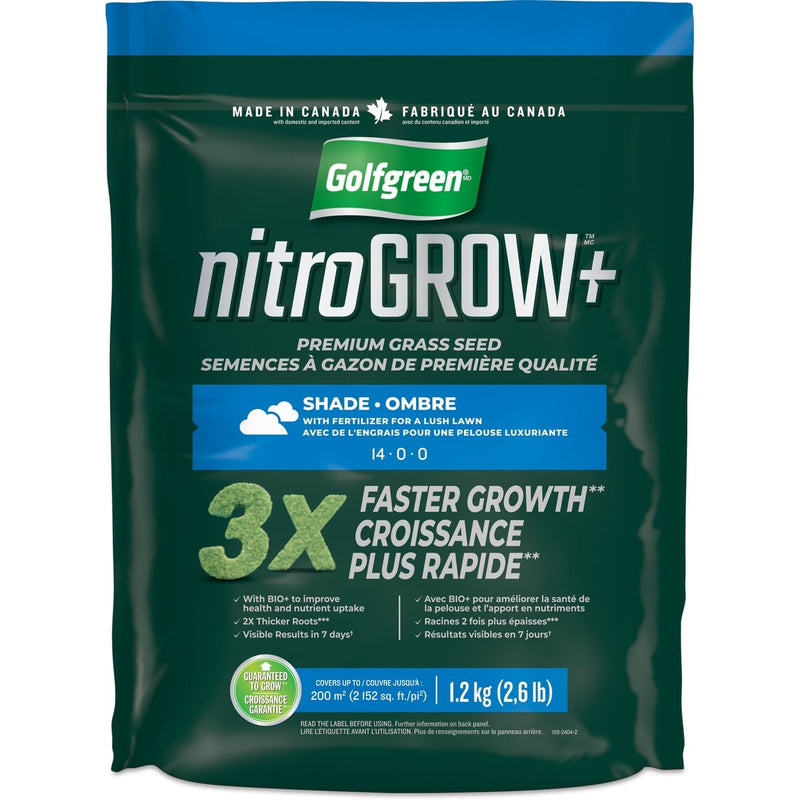 Golfgreen Nitrogrow+ Premium Nitrogen Enriched Shade Grass Seed with Fertilizer, 14-0-0, 1.2kg Q2