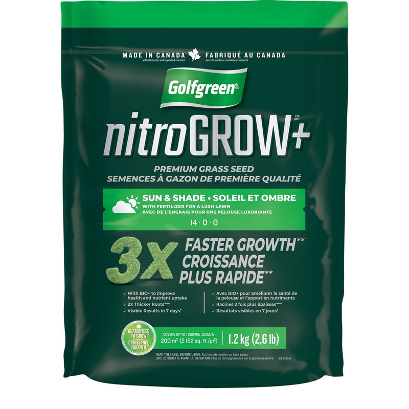 Golfgreen Nitrogrow+ Premium Nitrogen Enriched Sun and Shade Grass Seed with Fertilizer, 14-0-0, 1.2kg U2