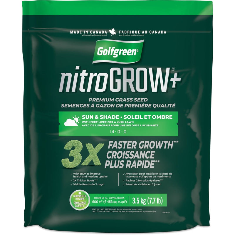 Golfgreen Nitrogrow+ Premium Nitrogen Enriched Sun and Shade Grass Seed with Fertilizer, 14-0-0, 3.5kg R1