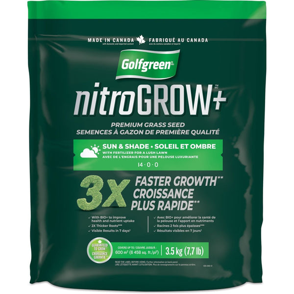 Golfgreen Nitrogrow+ Premium Nitrogen Enriched Sun and Shade Grass Seed with Fertilizer, 14-0-0, 3.5kg N2