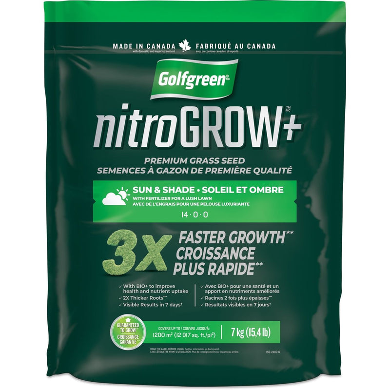 Golfgreen Nitrogrow+ Premium Nitrogen Enriched Sun and Shade Grass Seed with Fertilizer, 14-0-0, 7kg N5