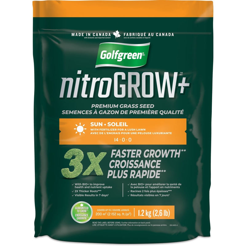 Golfgreen Nitrogrow+ Premium Nitrogen Enriched Sun Grass Seed with Fertilizer, 14-0-0, 1.2kg M1