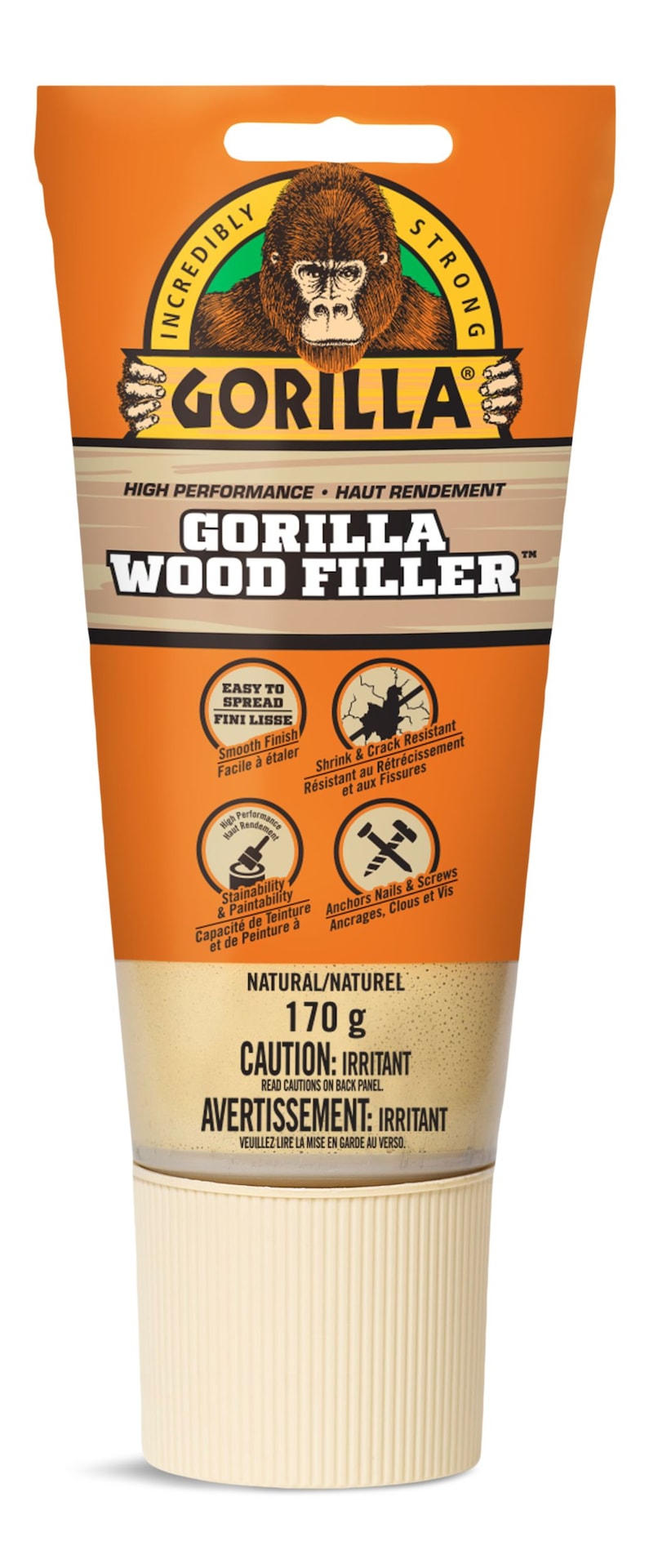 Gorilla Glue Interior/Exterior Wood Filler, For Cracks, Gouges & Holes, 6-oz Tube E4