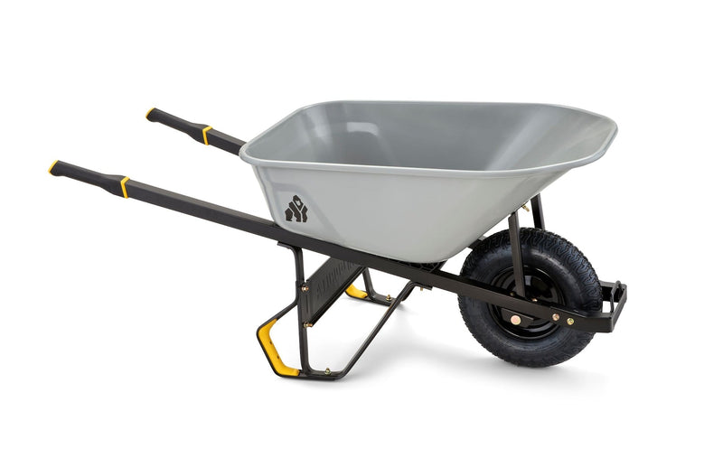 Gorilla Heavy-Duty Easy Pivot/Dump Steel Tub Wheelbarrow, Steel Tray, 6-cu-ft O0