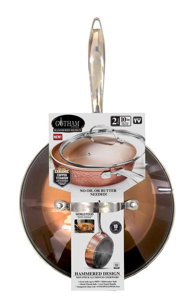Gotham Steel As Seen On TV Hammered Diamond Pan with Lid, 10-in E4
