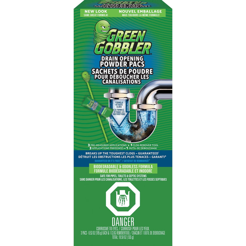 Green Gobbler Drain Clog Dissolver Pacs, Biodegradeable, 555-g, 3-pk J0