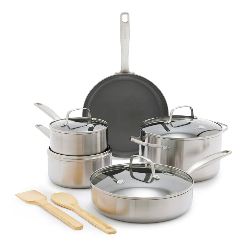 GreenPan Chatham Stainless Steel Ceramic Cookware Set, 11-pc E0