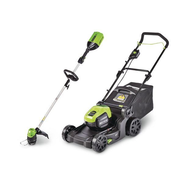 Greenworks 2-in-1 60V 4Ah Battery, Cordless Push Lawn Mower + String Trimmer, 17-in + 13-in X4