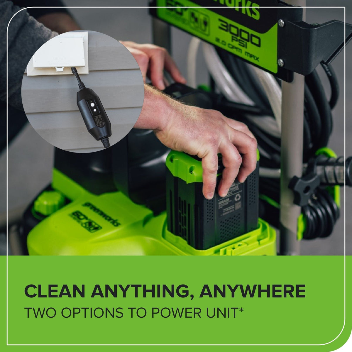 Greenworks 60V 3000PSI 2.0GPM Hybrid AC/DC Pressure Washer, Tool Only
