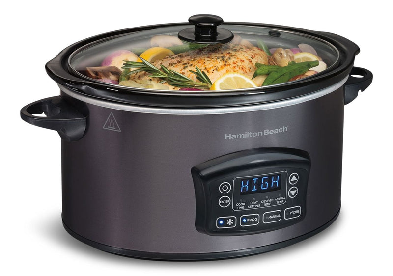 Hamilton Beach Programmable Defrost Slow Cooker, Black, 6-qt K0