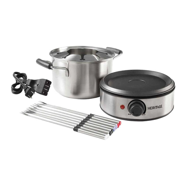 Heritage Stainless Steel Electronic Fondue Set with 8 Fondue Forks, Dishwasher Safe, 3L, 12-pc L7