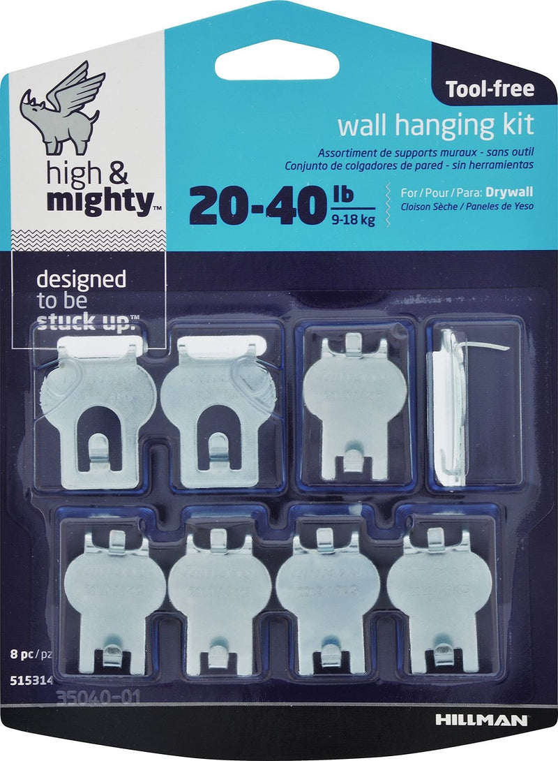High & Mighty DrywAll Hanger, For Hanging Frames, No Tools Required, 40-lb Capacity, Silver, 8-pk B8
