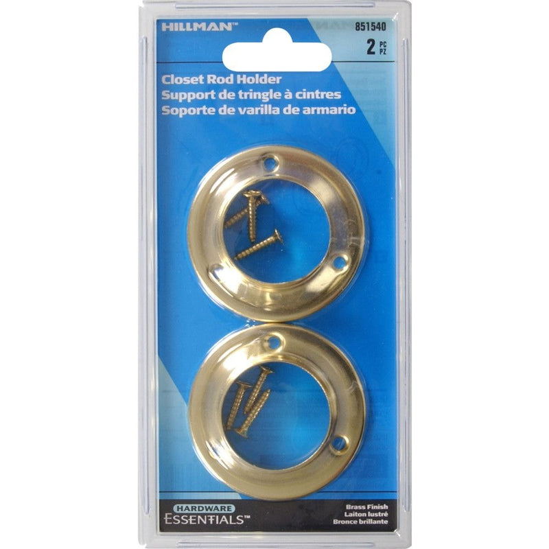 Hillman Closet Rod Holder, Mounting Hardware Included, Brass-Plated, 2-pc Q5