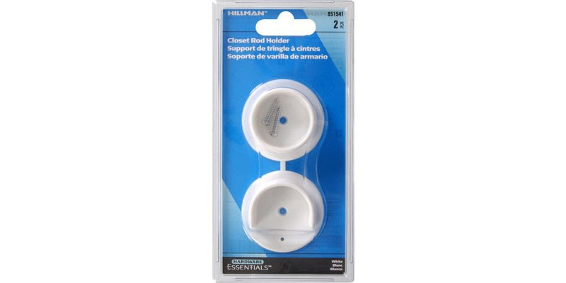 Hillman Closet Rod Holder, Mounting Hardware Included, White, 2-pc E9
