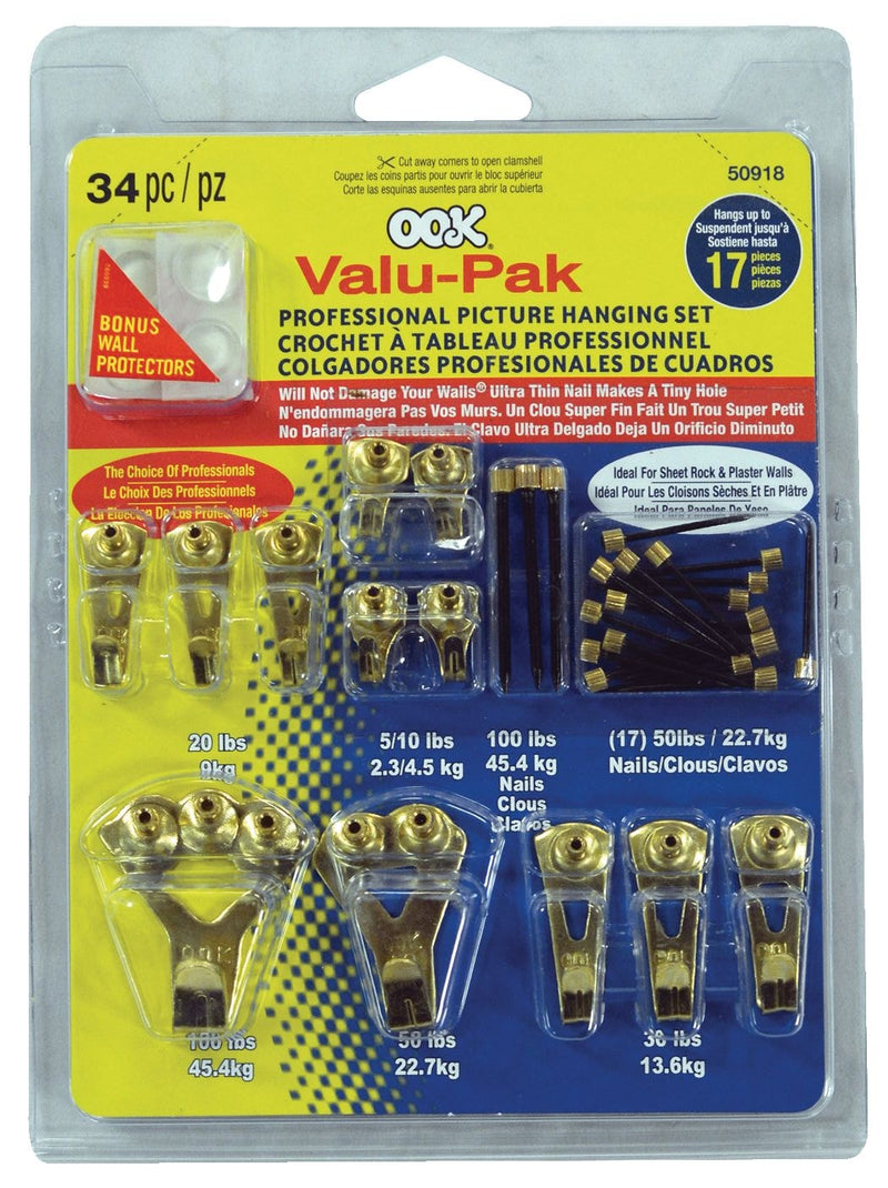 Hillman Pro Picture Hanger Kit, Brass Plated, 34-pc J9