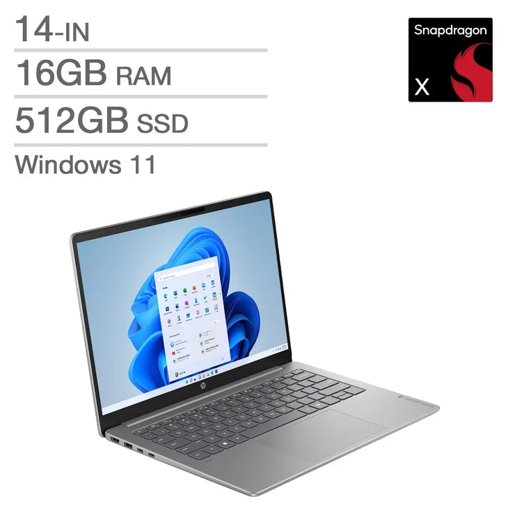 HP OmniBook 3 Next Gen AI Copilot+ PC 14-in Laptop, Snapdragon X X1-26-100 - 16GB RAM, 512GB SSD, Qualcomm Adreno S1
