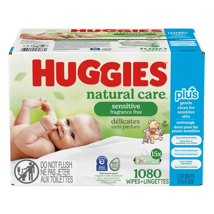 Huggies Natural Care Plus Wipes, 15-packs of 72 H6