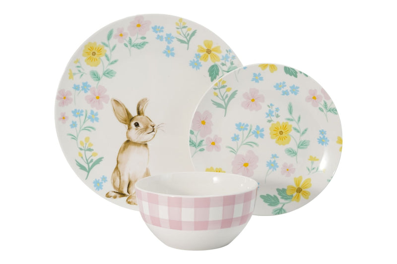 Ivy & Co Spring Bunny Porcelain Dinnerware Set, Serves 4, 12-pc, Spring Floral Y7