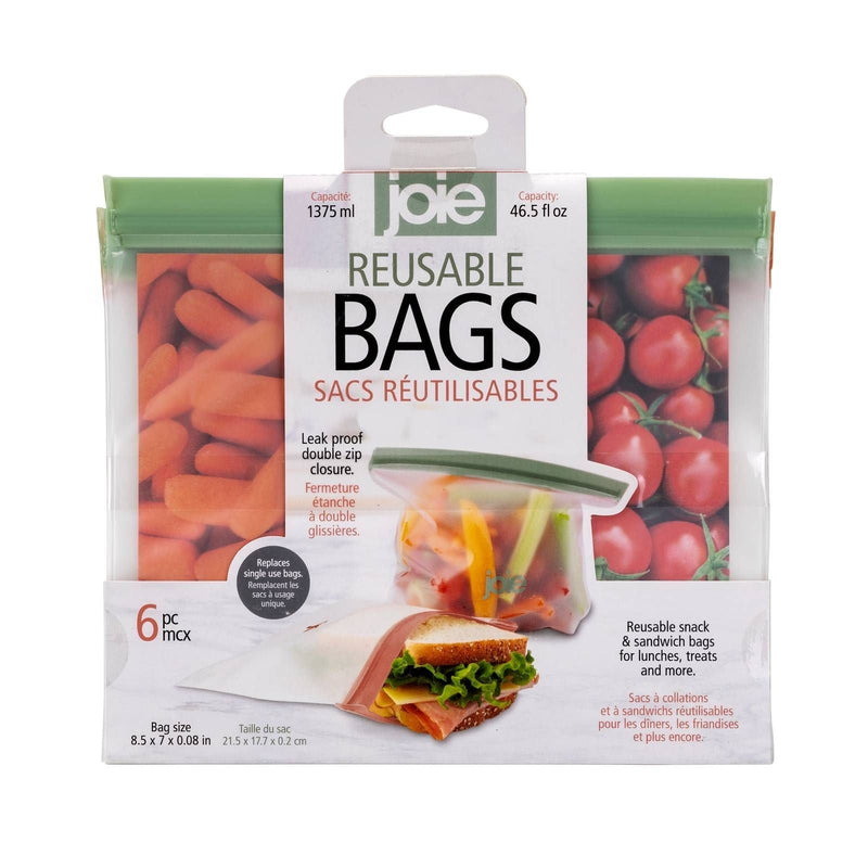 Joie Reusable Peva Food Storage Bags, Terracotta/Sage/Grey, 6-pk C6