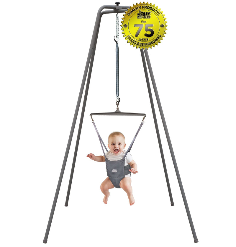 Jolly Jumper Standing Baby Exerciser with Super Stand, Grey, Ages 3m+ I3