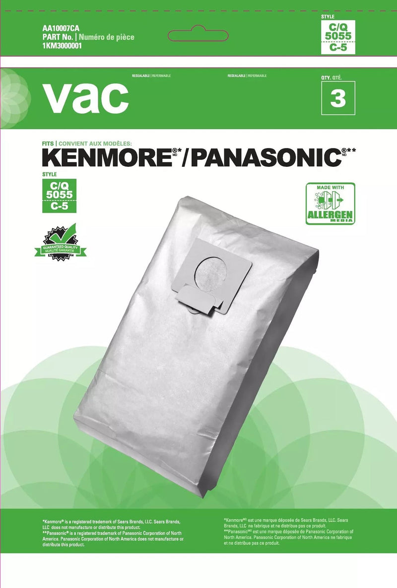 Kenmore 5055 & Panasonic C5 Replacement Vacuum Cleaner Bags, 3-pk C8