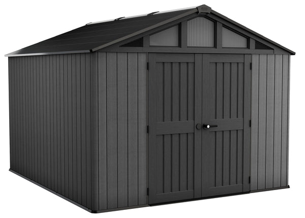 Keter Apex Resin 2-Door Outdoor Storage Shed with Full Length Skylight, Grey, 10-ft x 11.5-ft E1